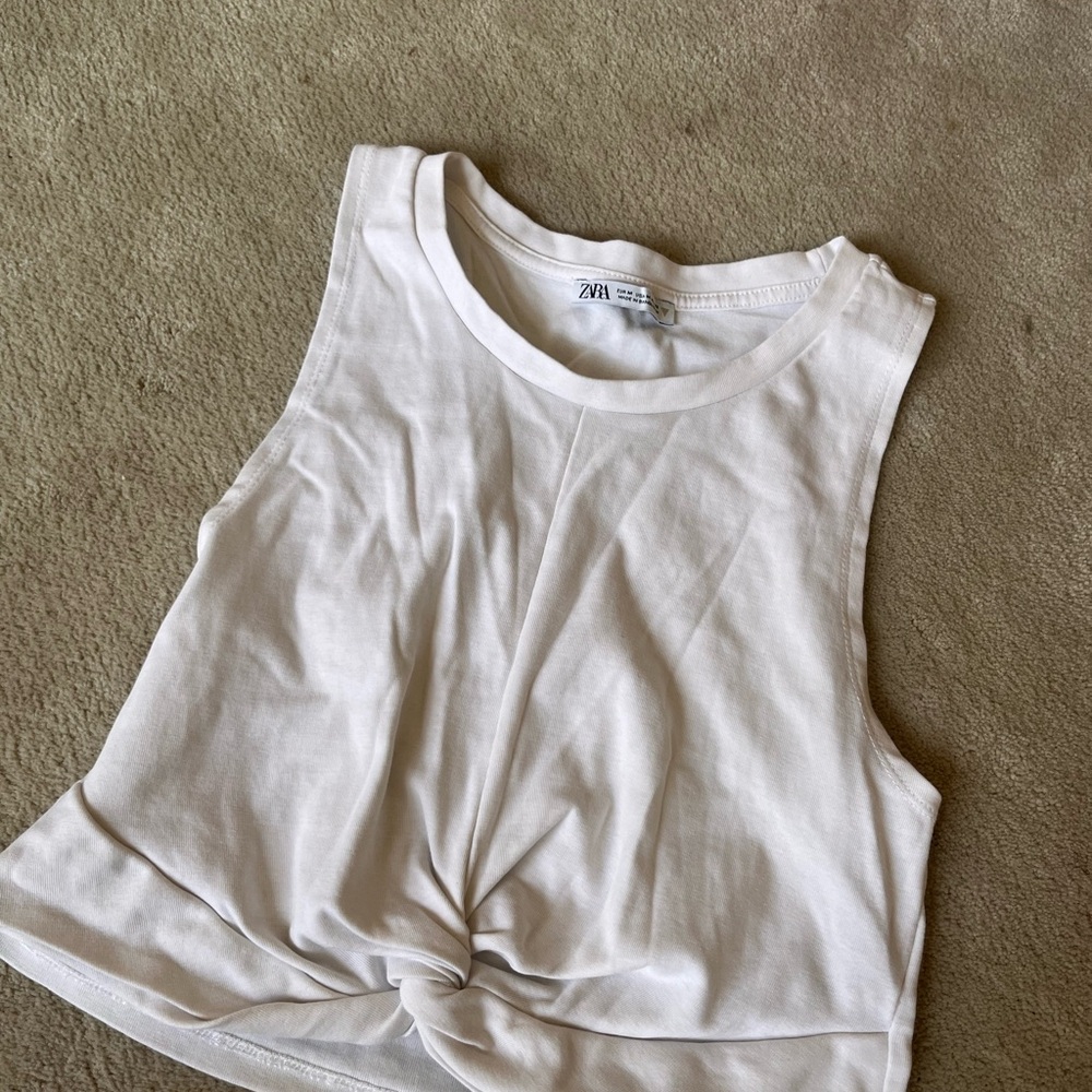 Zara White Sleeveless Crop Tank